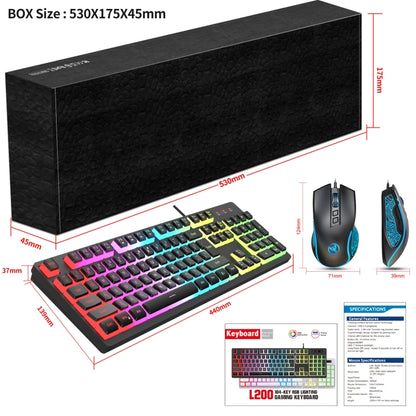 HXSJ L200+X100 Wired RGB Backlit Keyboard and Mouse Set 104 Pudding Key Caps + 3600DPI Mouse, L200+X100