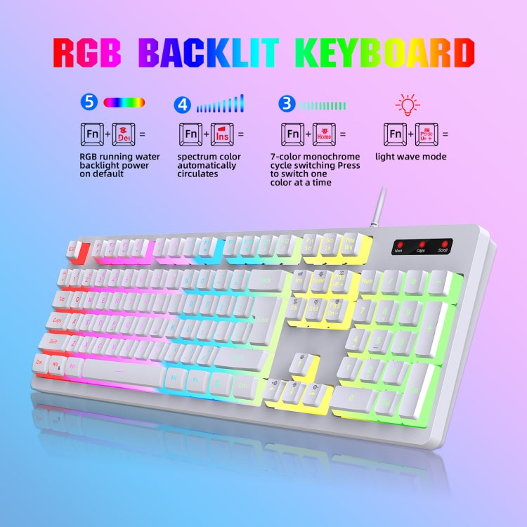 HXSJ L200+X100 Wired RGB Backlit Keyboard and Mouse Set 104 Pudding Key Caps + 3600DPI Mouse, L200+X100