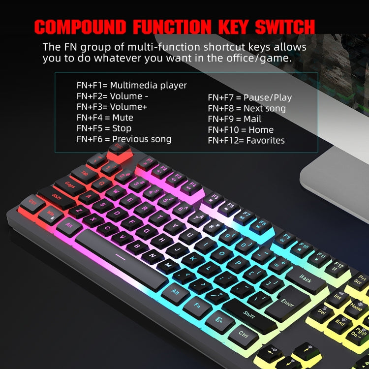 HXSJ L200+X100 Wired RGB Backlit Keyboard and Mouse Set 104 Pudding Key Caps + 3600DPI Mouse, L200+X100
