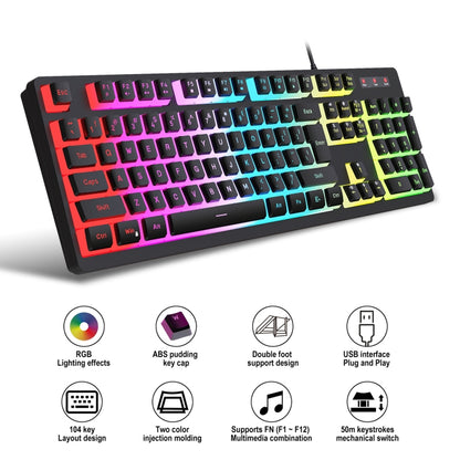 HXSJ L200 Wired RGB Backlit Keyboard 104 Pudding Key Caps, L200