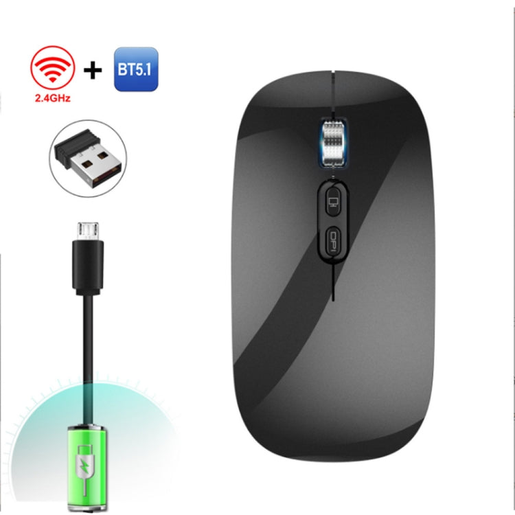 HXSJ M103 1600DPI UV Dual Mode 2.4GHz + Bluetooth 5.1 Wireless Rechargeable Mouse, Dual Mode UV Black