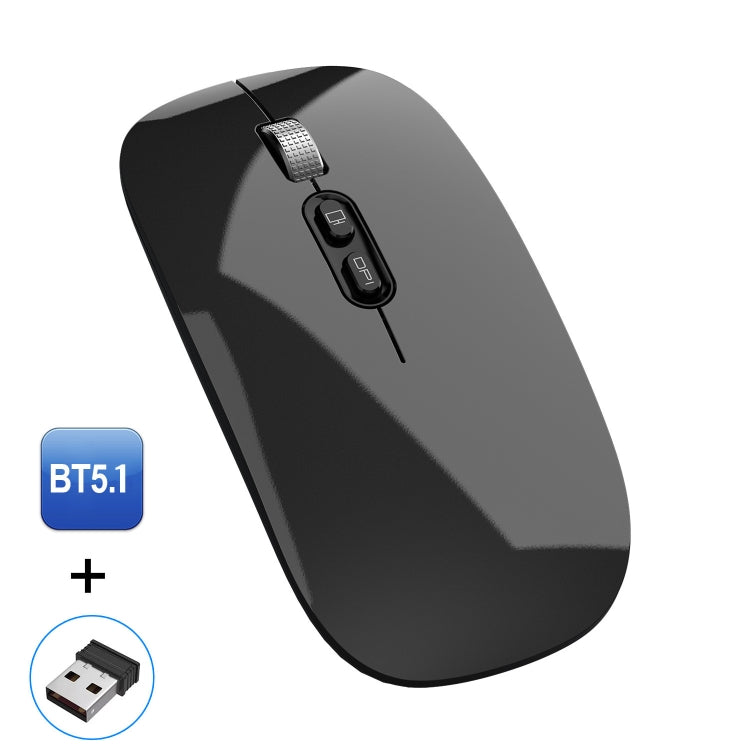 HXSJ M103 1600DPI UV Dual Mode 2.4GHz + Bluetooth 5.1 Wireless Rechargeable Mouse, Dual Mode UV Black