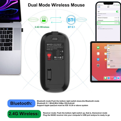 HXSJ M103 1600DPI UV Dual Mode 2.4GHz + Bluetooth 5.1 Wireless Rechargeable Mouse, Dual Mode UV Black
