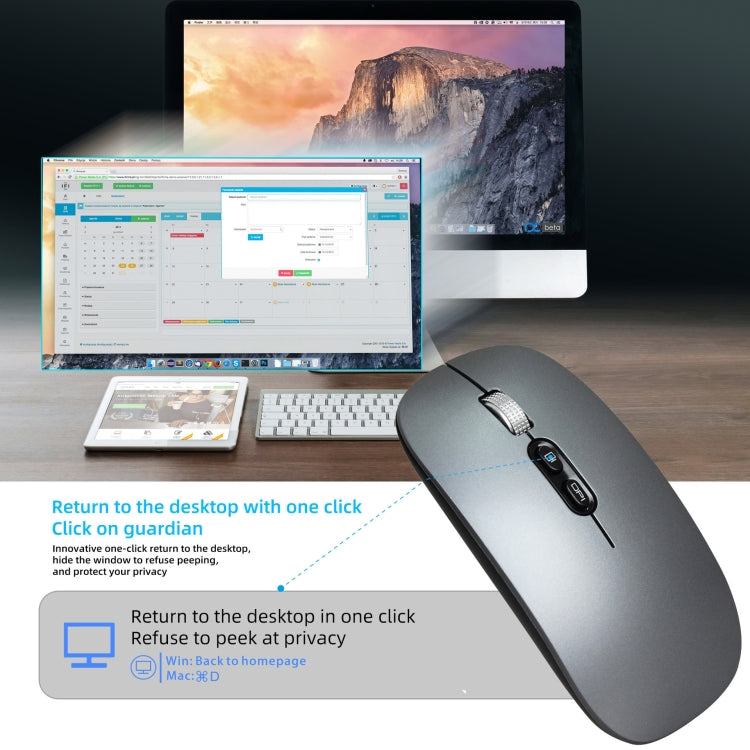 HXSJ M103 1600DPI UV Dual Mode 2.4GHz + Bluetooth 5.1 Wireless Rechargeable Mouse, Dual Mode UV Black