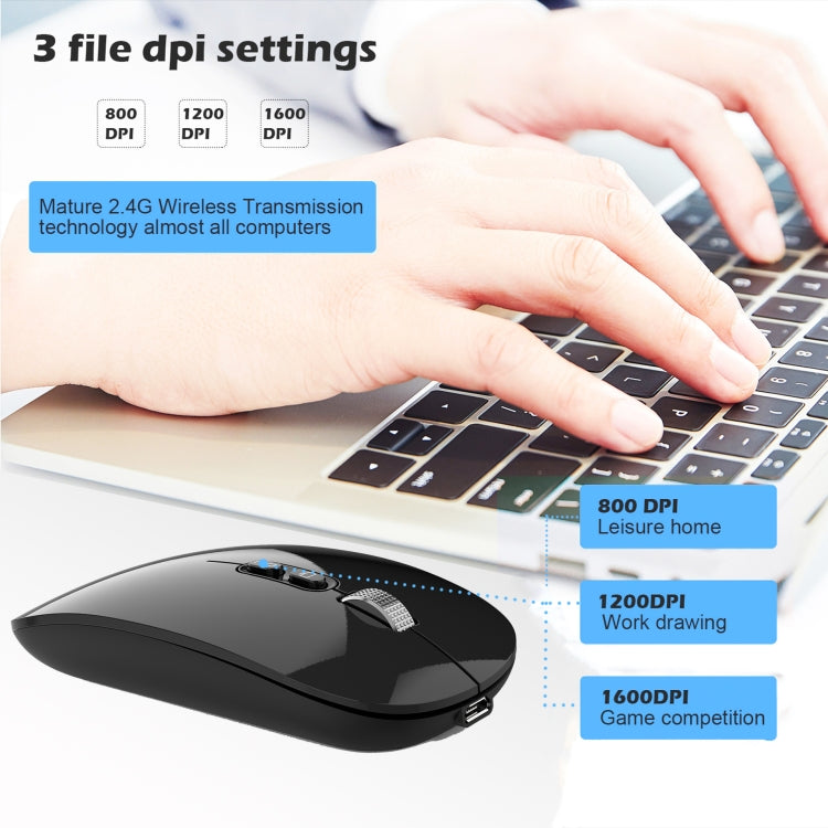 HXSJ M103 1600DPI UV Dual Mode 2.4GHz + Bluetooth 5.1 Wireless Rechargeable Mouse, Dual Mode UV Black