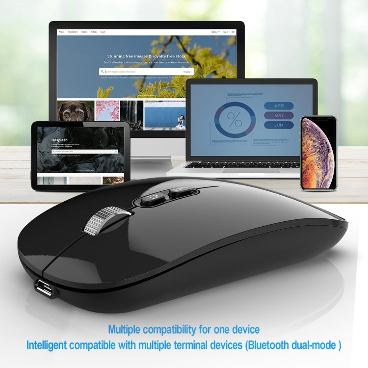 HXSJ M103 1600DPI UV Dual Mode 2.4GHz + Bluetooth 5.1 Wireless Rechargeable Mouse, Dual Mode UV Black
