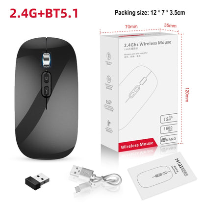 HXSJ M103 1600DPI UV Dual Mode 2.4GHz + Bluetooth 5.1 Wireless Rechargeable Mouse, Dual Mode UV Black