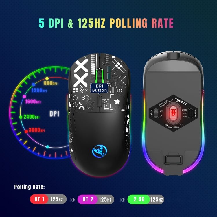 HXSJ T90 RGB Light Three-mode Wireless Gaming Mouse, T90