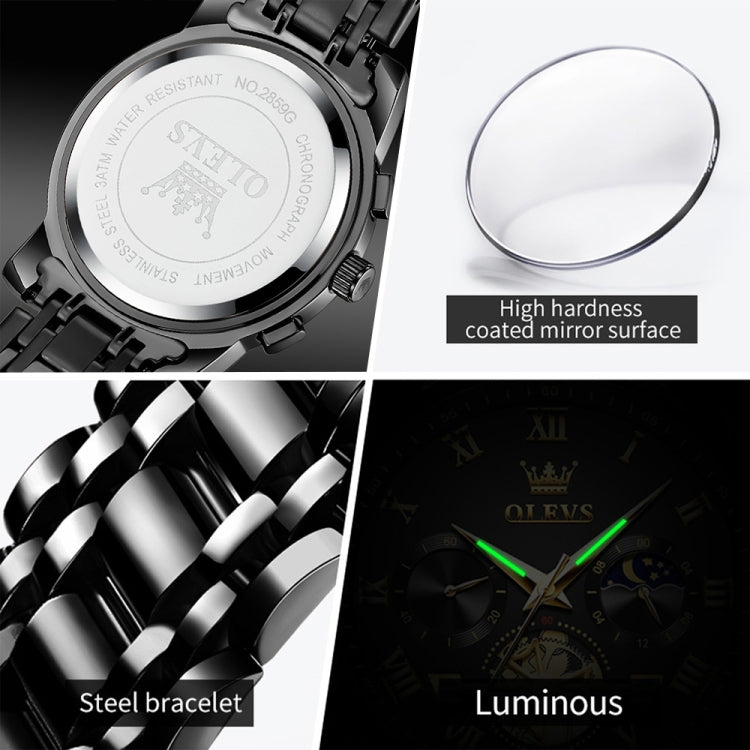 OLEVS 2859 Men Multifunctional Luminous Waterproof Quartz Watch