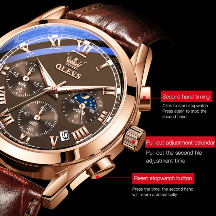 OLEVS 2871 Men Multifunctional Sports Chronograph Luminous Quartz Watch