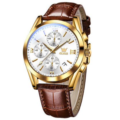 OLEVS 2872 Men Three Eyes Six Needles Chronograph Waterproof Quartz Watch