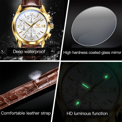 OLEVS 2872 Men Three Eyes Six Needles Chronograph Waterproof Quartz Watch