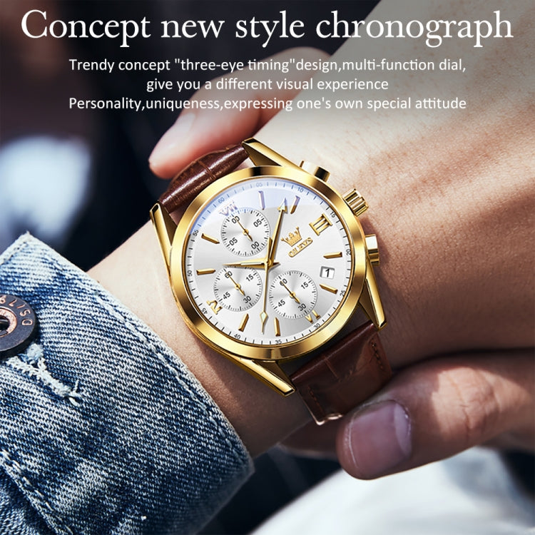 OLEVS 2872 Men Three Eyes Six Needles Chronograph Waterproof Quartz Watch