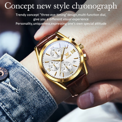 OLEVS 2872 Men Three Eyes Six Needles Chronograph Waterproof Quartz Watch