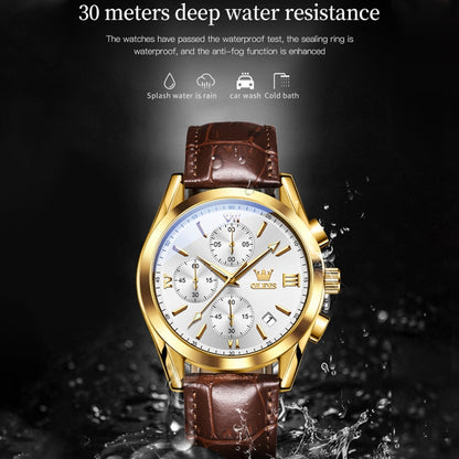 OLEVS 2872 Men Three Eyes Six Needles Chronograph Waterproof Quartz Watch