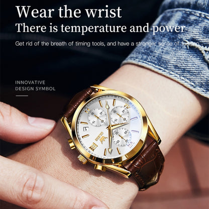 OLEVS 2872 Men Three Eyes Six Needles Chronograph Waterproof Quartz Watch