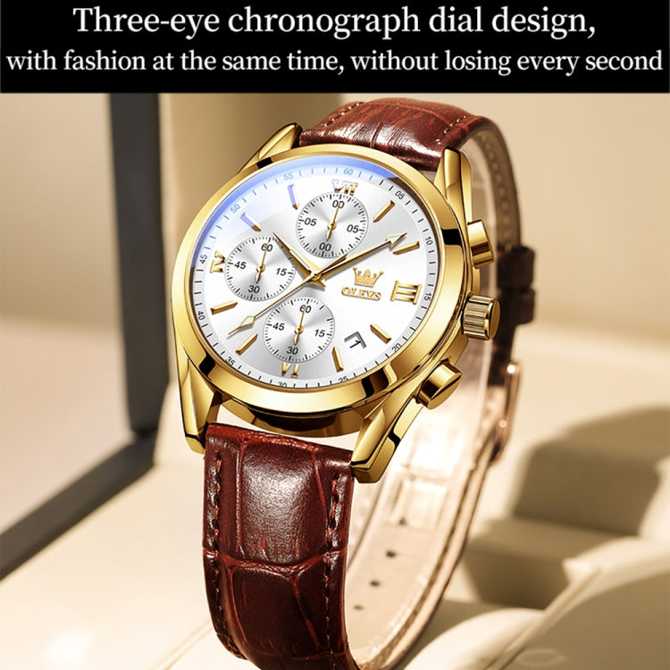 OLEVS 2872 Men Three Eyes Six Needles Chronograph Waterproof Quartz Watch