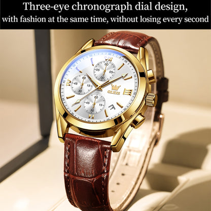 OLEVS 2872 Men Three Eyes Six Needles Chronograph Waterproof Quartz Watch