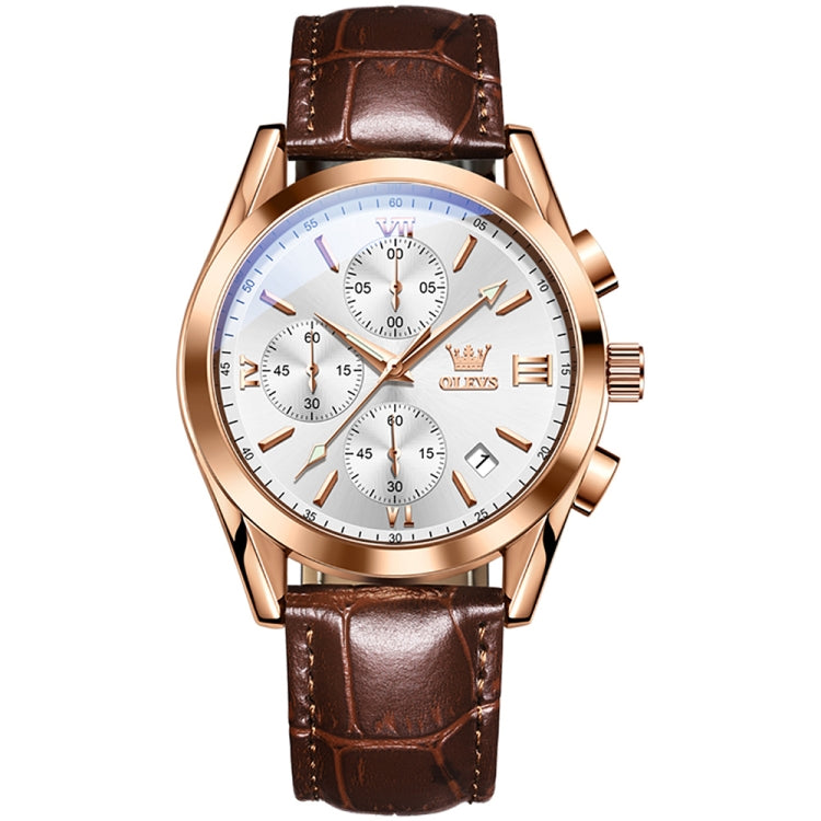 OLEVS 2872 Men Three Eyes Six Needles Chronograph Waterproof Quartz Watch