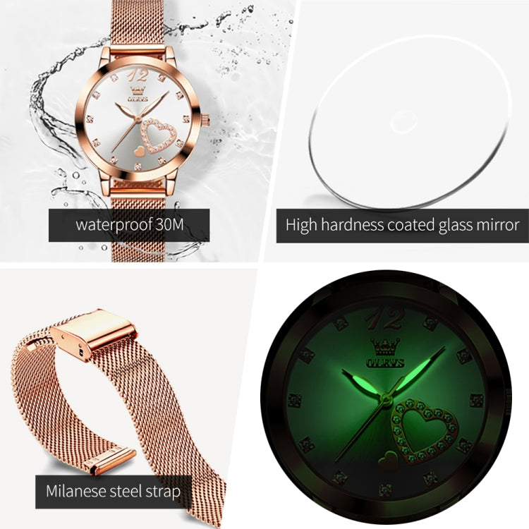 OLEVS 5189 Women Heart Shape Waterproof Quartz Watch