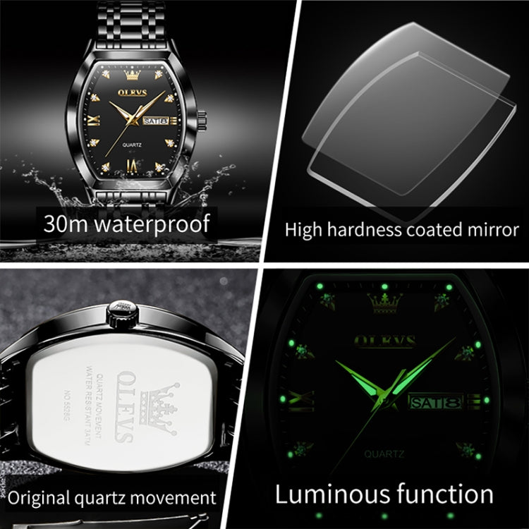 OLEVS 5528 Men Business Dual Calendar Wine Barrel Waterproof Quartz Watch