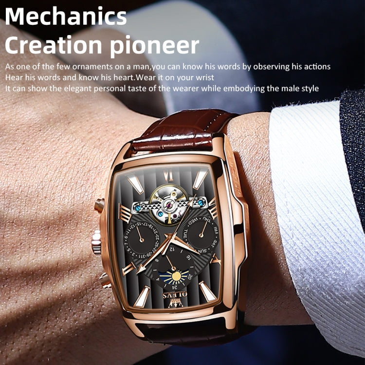 OLEVS 6675 Men Multifunctional Moon Phase Tourbillon Mechanical Watch