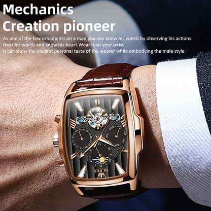 OLEVS 6675 Men Multifunctional Moon Phase Tourbillon Mechanical Watch