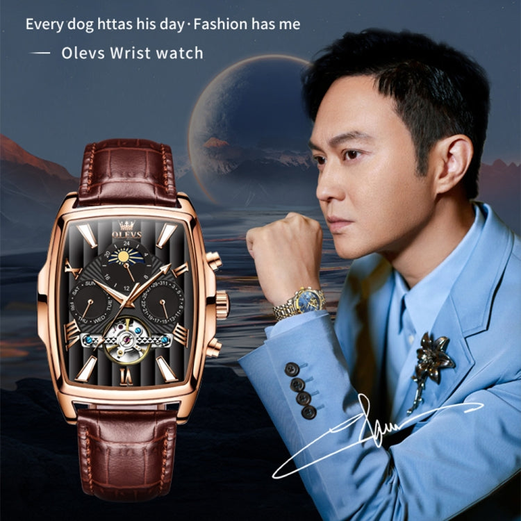 OLEVS 6675 Men Multifunctional Moon Phase Tourbillon Mechanical Watch