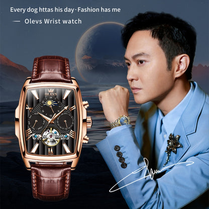 OLEVS 6675 Men Multifunctional Moon Phase Tourbillon Mechanical Watch