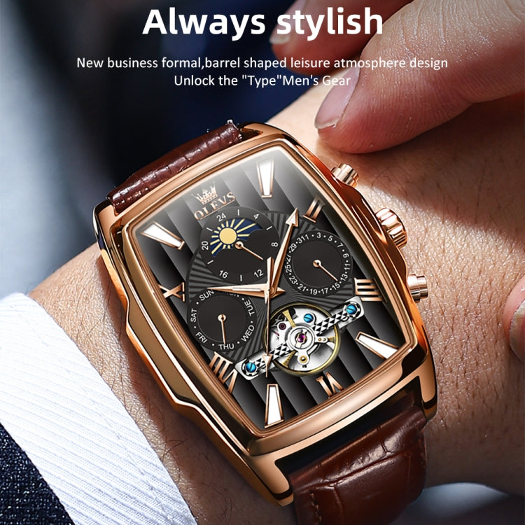OLEVS 6675 Men Multifunctional Moon Phase Tourbillon Mechanical Watch