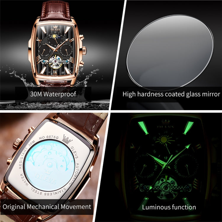 OLEVS 6675 Men Multifunctional Moon Phase Tourbillon Mechanical Watch