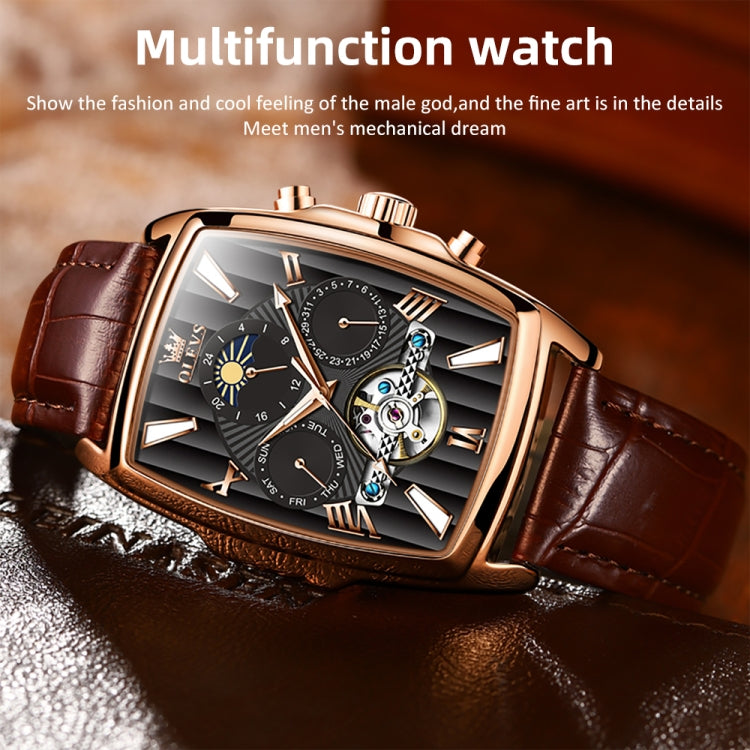 OLEVS 6675 Men Multifunctional Moon Phase Tourbillon Mechanical Watch