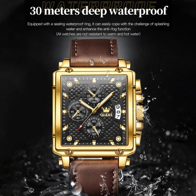 OLEVS 9925 Men Square Dial Multifunctional Waterproof Quartz Watch