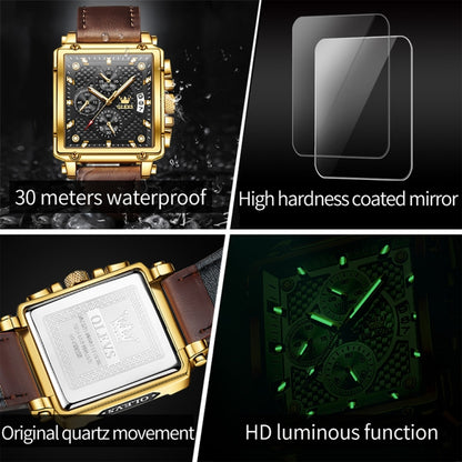OLEVS 9925 Men Square Dial Multifunctional Waterproof Quartz Watch