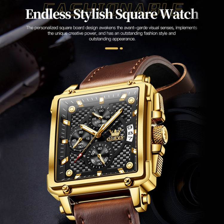 OLEVS 9925 Men Square Dial Multifunctional Waterproof Quartz Watch