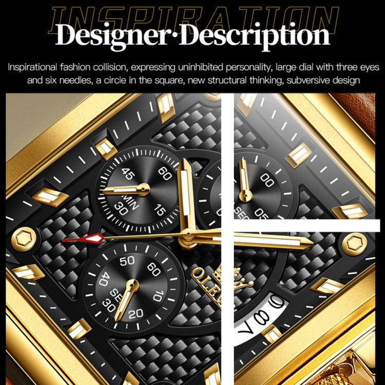 OLEVS 9925 Men Square Dial Multifunctional Waterproof Quartz Watch