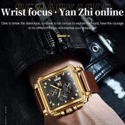 OLEVS 9925 Men Square Dial Multifunctional Waterproof Quartz Watch