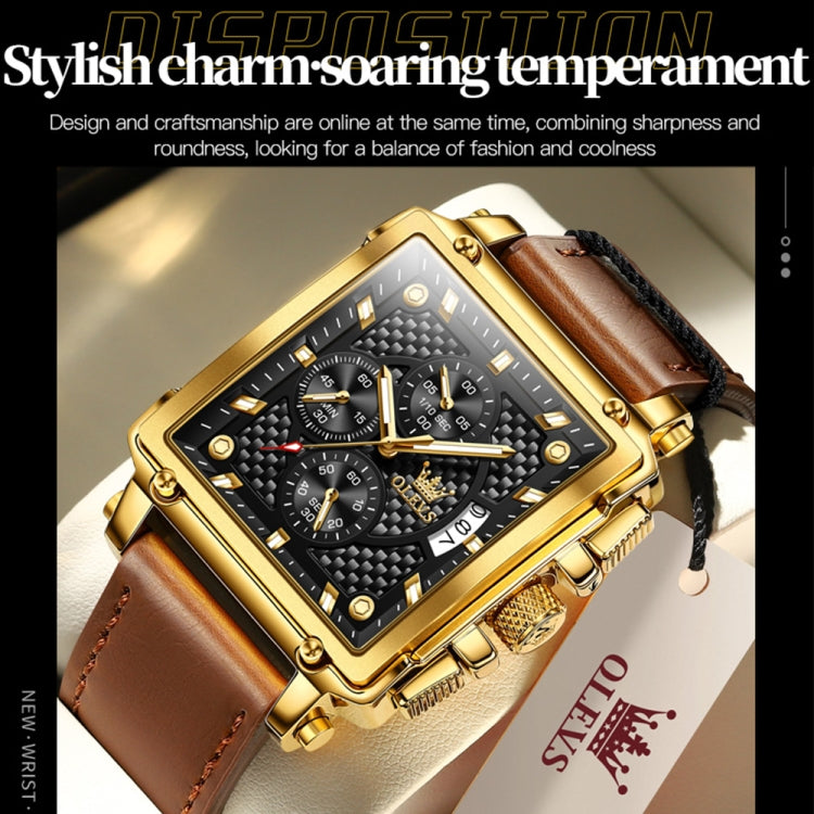 OLEVS 9925 Men Square Dial Multifunctional Waterproof Quartz Watch
