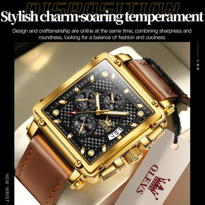 OLEVS 9925 Men Square Dial Multifunctional Waterproof Quartz Watch