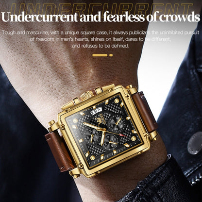 OLEVS 9925 Men Square Dial Multifunctional Waterproof Quartz Watch
