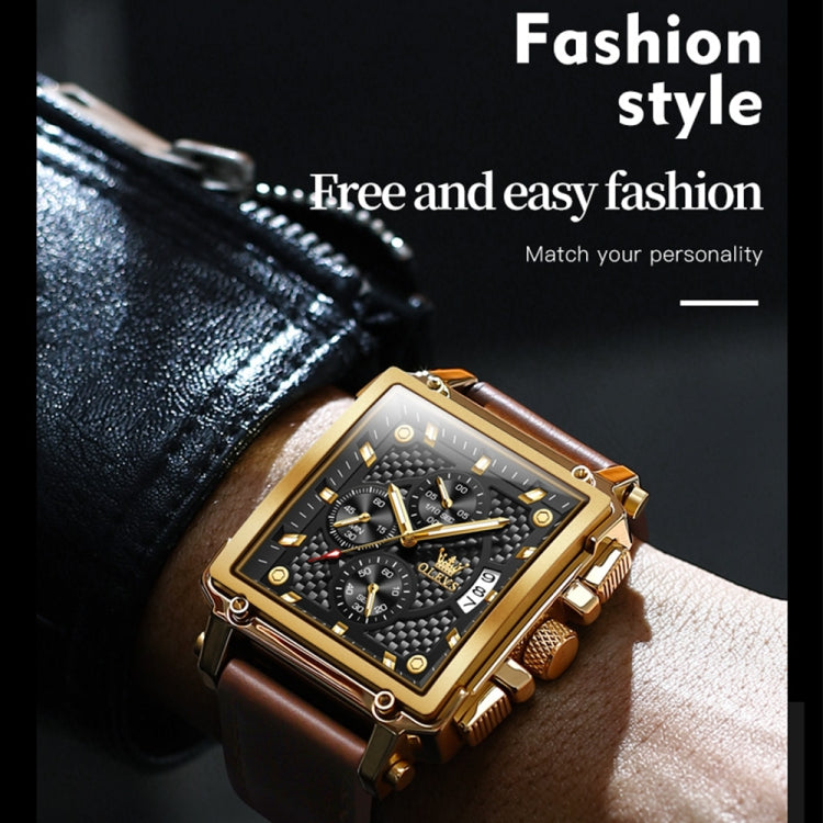 OLEVS 9925 Men Square Dial Multifunctional Waterproof Quartz Watch