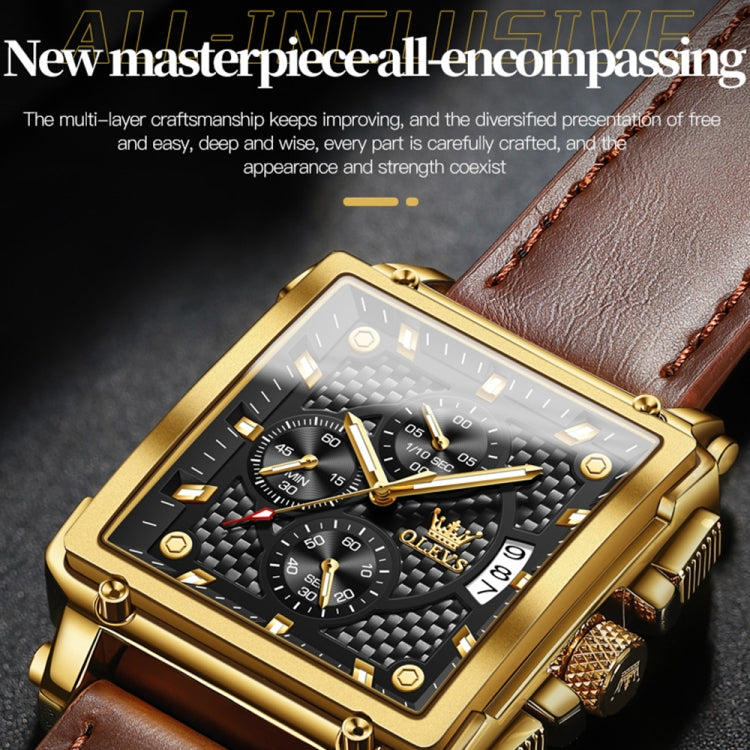 OLEVS 9925 Men Square Dial Multifunctional Waterproof Quartz Watch