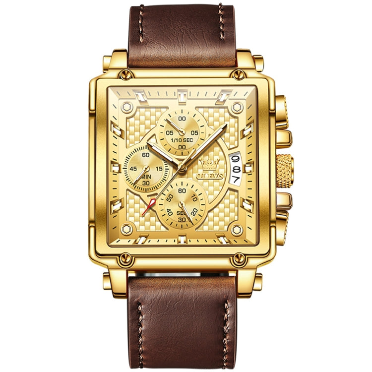 OLEVS 9925 Men Square Dial Multifunctional Waterproof Quartz Watch