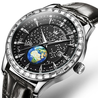 OLEVS 9967 Men Starry Sky Face Diamond Bezel Quartz Watch