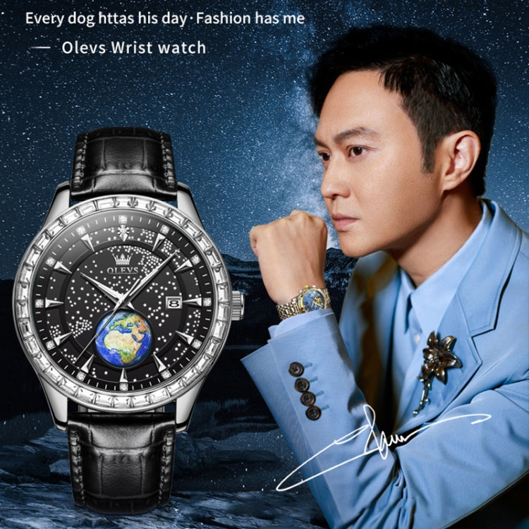 OLEVS 9967 Men Starry Sky Face Diamond Bezel Quartz Watch