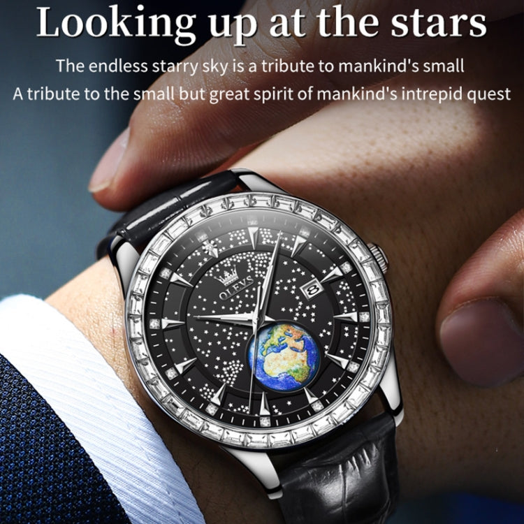 OLEVS 9967 Men Starry Sky Face Diamond Bezel Quartz Watch