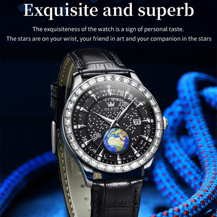 OLEVS 9967 Men Starry Sky Face Diamond Bezel Quartz Watch