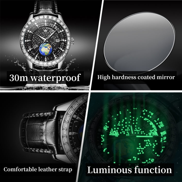 OLEVS 9967 Men Starry Sky Face Diamond Bezel Quartz Watch