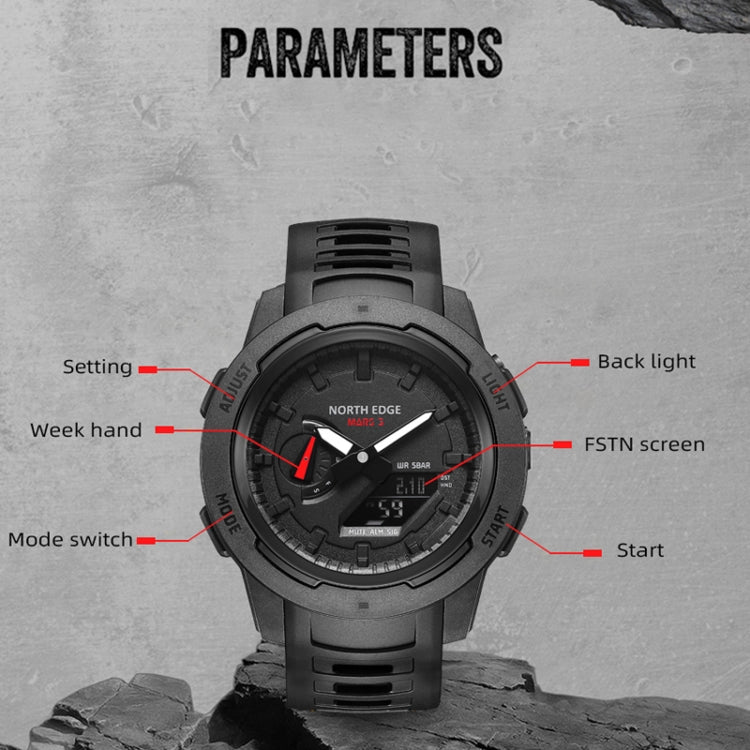 NORTH EDGE MARS3 Outdoor Waterproof Men Carbon Fiber Electronic Sports Watch, MARS3