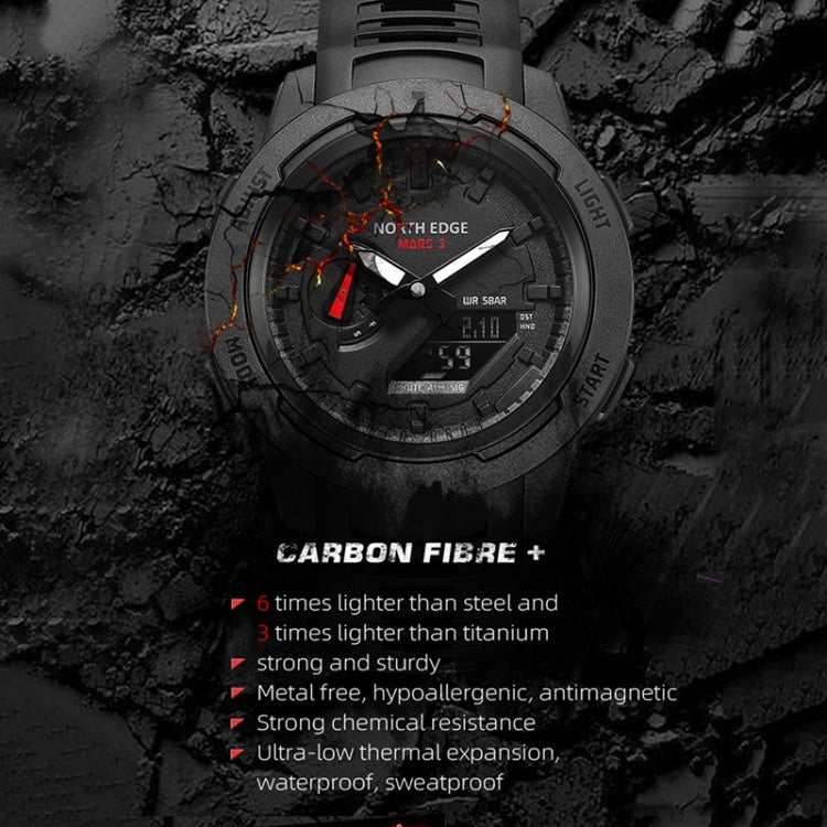 NORTH EDGE MARS3 Outdoor Waterproof Men Carbon Fiber Electronic Sports Watch, MARS3